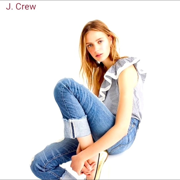 J. Crew Ruffled One Shoulder Stripes Top size 12P - Picture 1 of 10